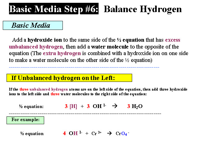 Basic Media Step 6: balance Hydrogen Atoms in Basic Media