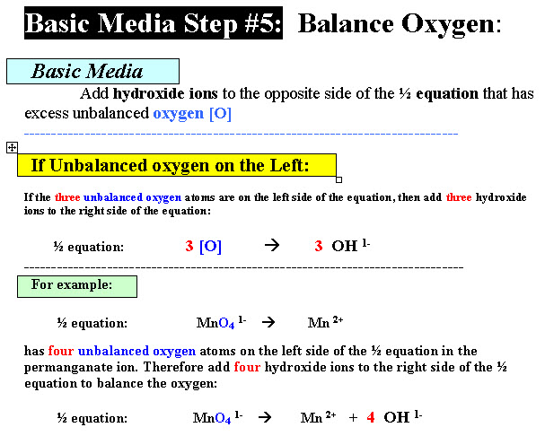 Basic Media: Step 5 Balance Oxygen Atomis in Basic Media