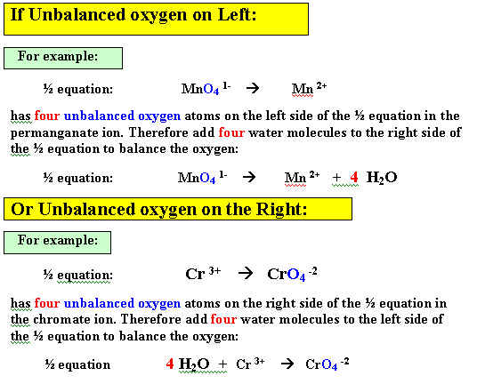 Using Water to Balance Oxygen in Half Equation