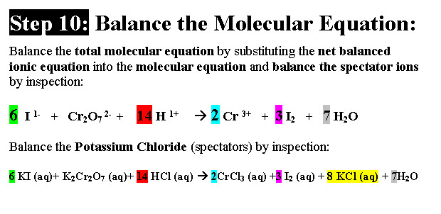Step 10: Substitute Balanced Net Ionic Equation into Total Molecular Equation